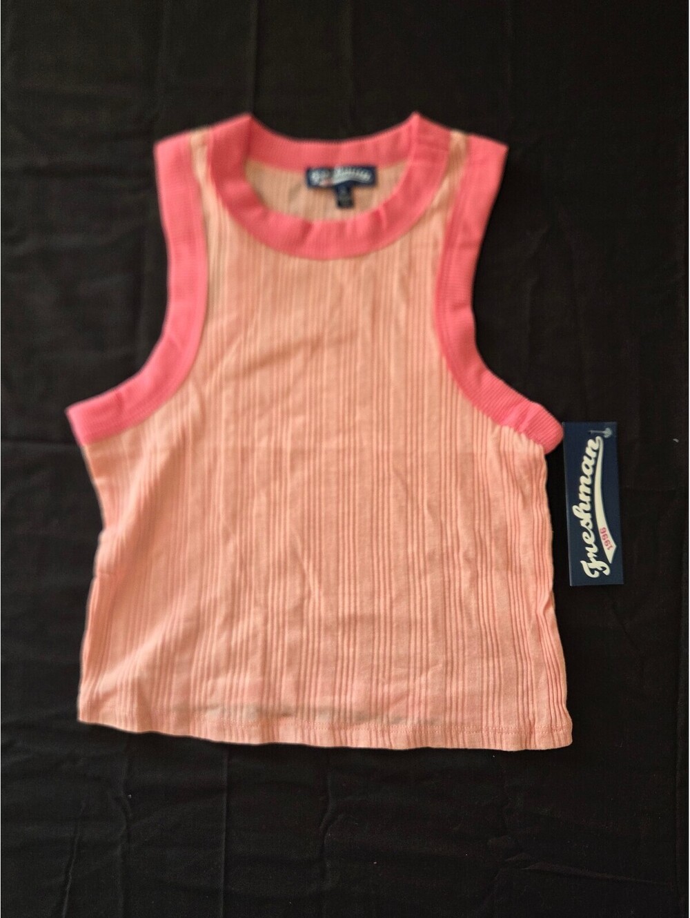 Freshman 1996 Peach and Coral Ribbed Sleeveless Tank Top Small